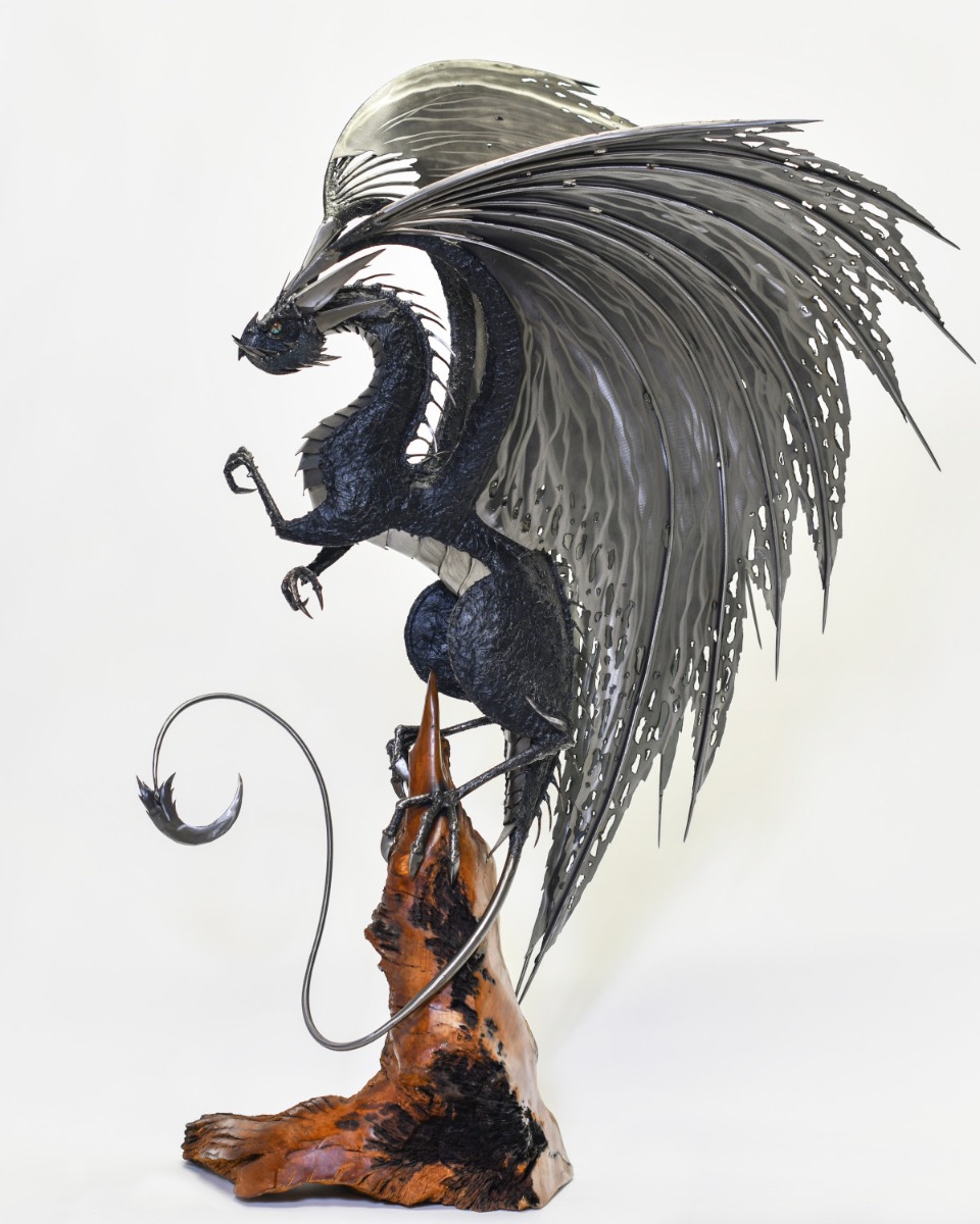 "Yldroth" Large Recycled Metal Dragon Sculpture (Artist Piece)