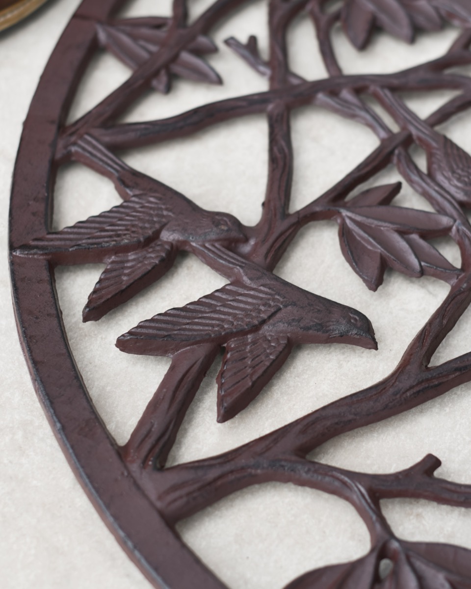 Cast Iron "Charlton" Ornate Half Moon Door Mat in Rustic Birds in Flight