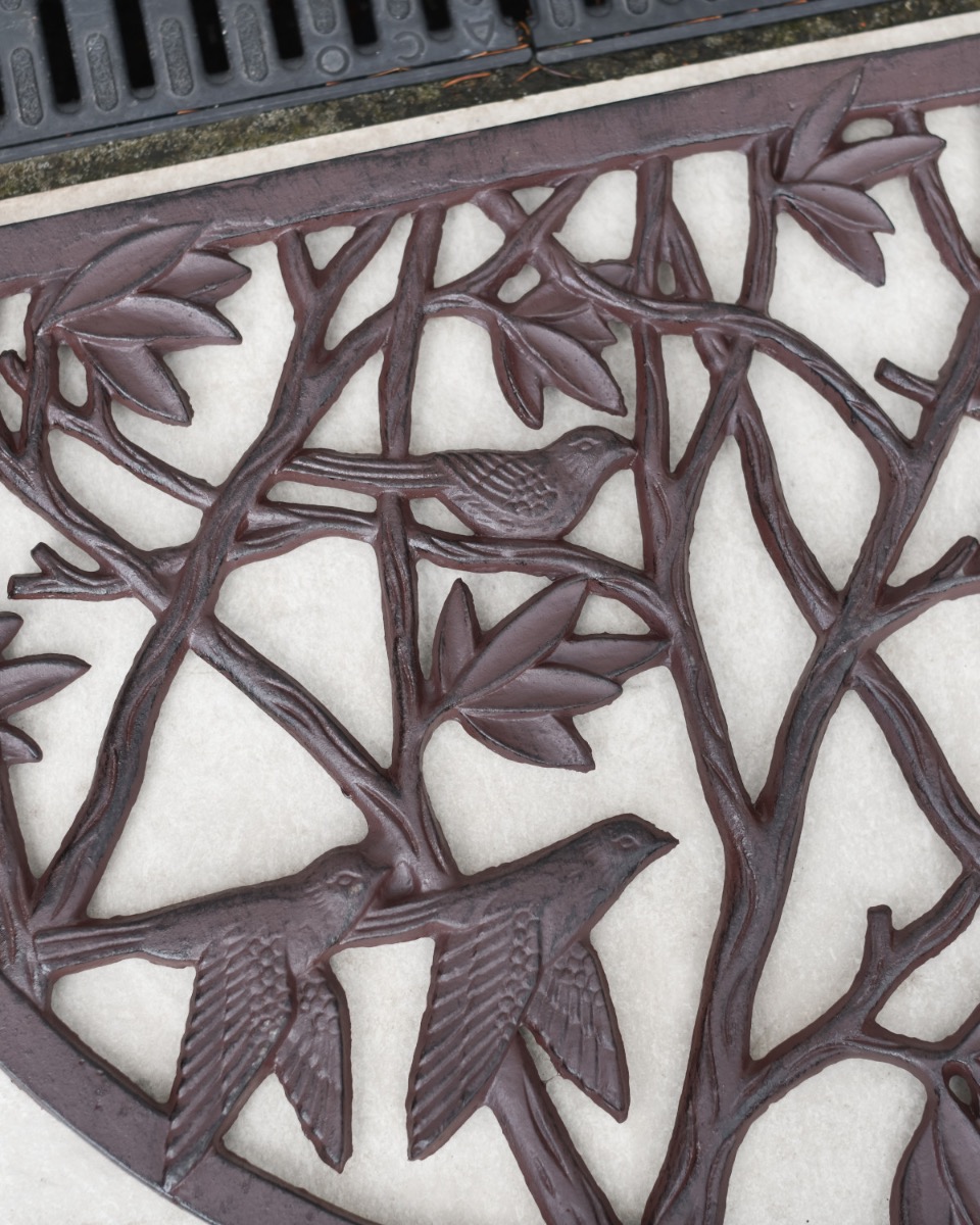 Cast Iron "Charlton" Ornate Half Moon Door Mat in Rustic Door Mat Bird Detailing