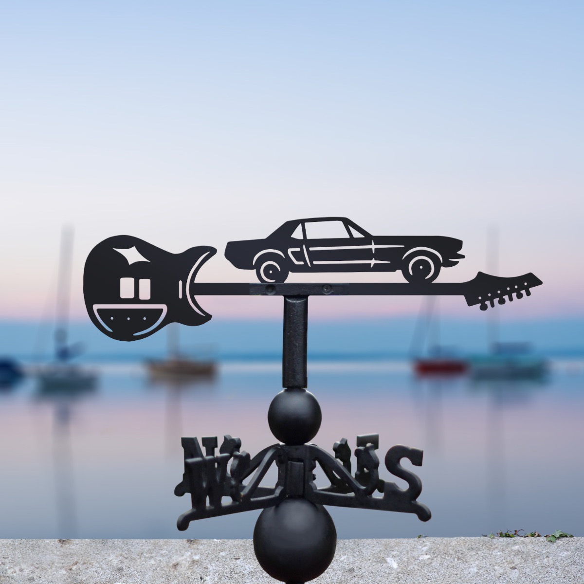 Cast Iron & Steel Guitar & Ford Mustang Weathervane