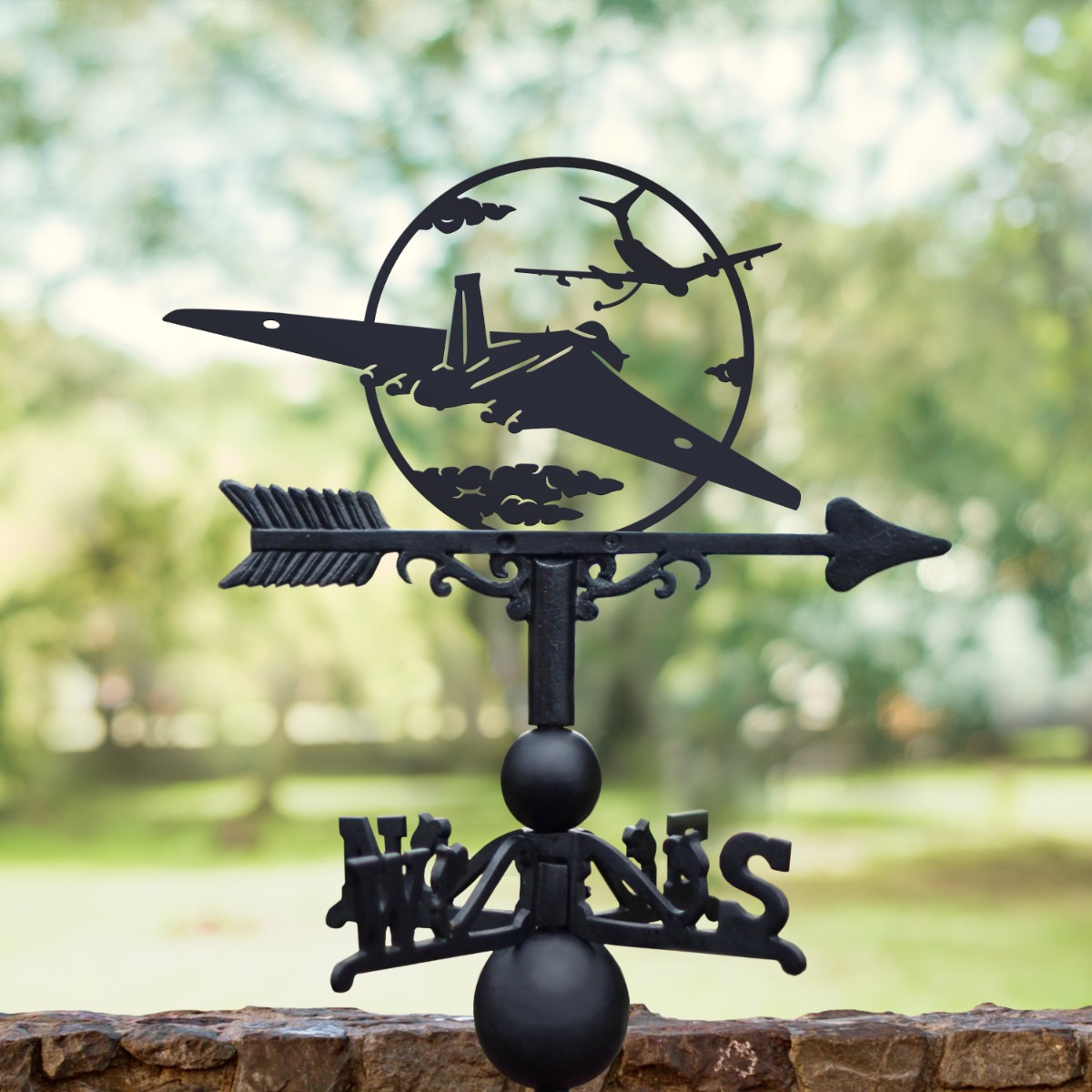 Cast Iron & Steel Vulcan Bomber & Victor Aircraft Refuelling Weathervane in a Park Setting