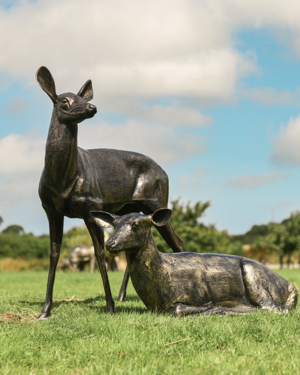 "Hazel & River" Pair of Cast Aluminium Does