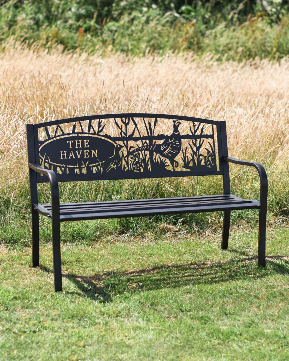 "The Pheasant Family" Personalised Black Park Bench