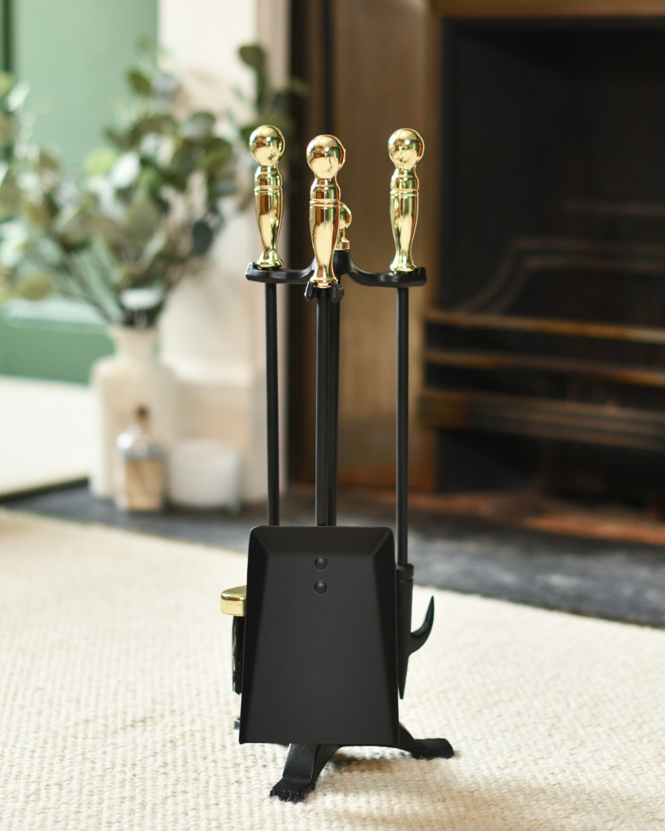 Traditional 'Deltford' Black & Brass Companion Set