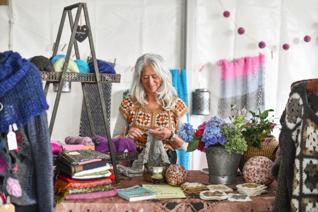 Crocheting at Our First Homemade Festival