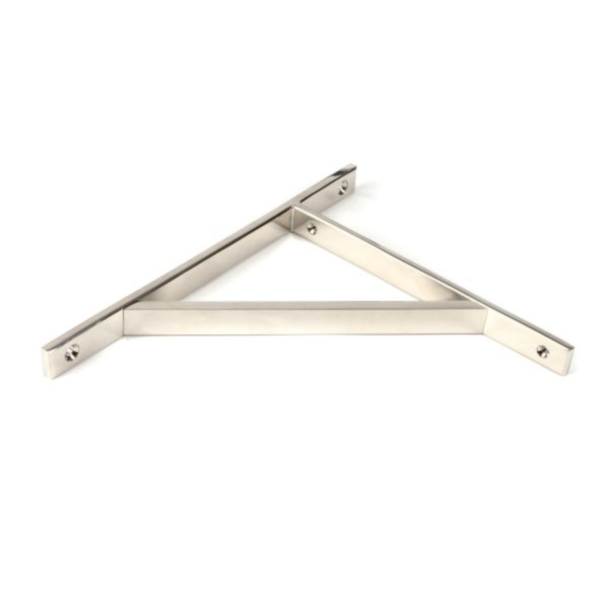 "Forrington" Polished Nickel Brass Shelf Bracket - 26cm x 20cm on a White Background