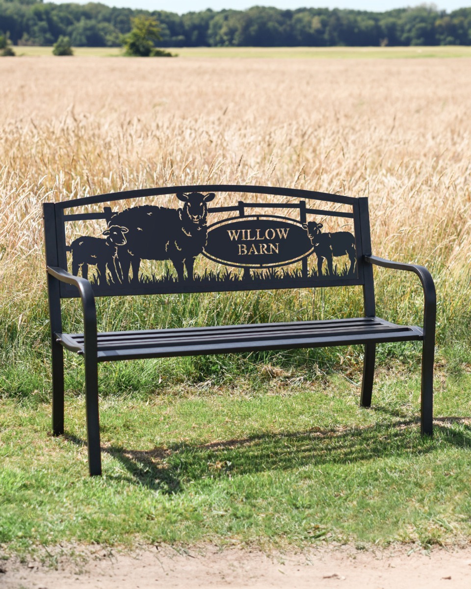 "Lambing Season" Personalised Black Two Seater Park Bench