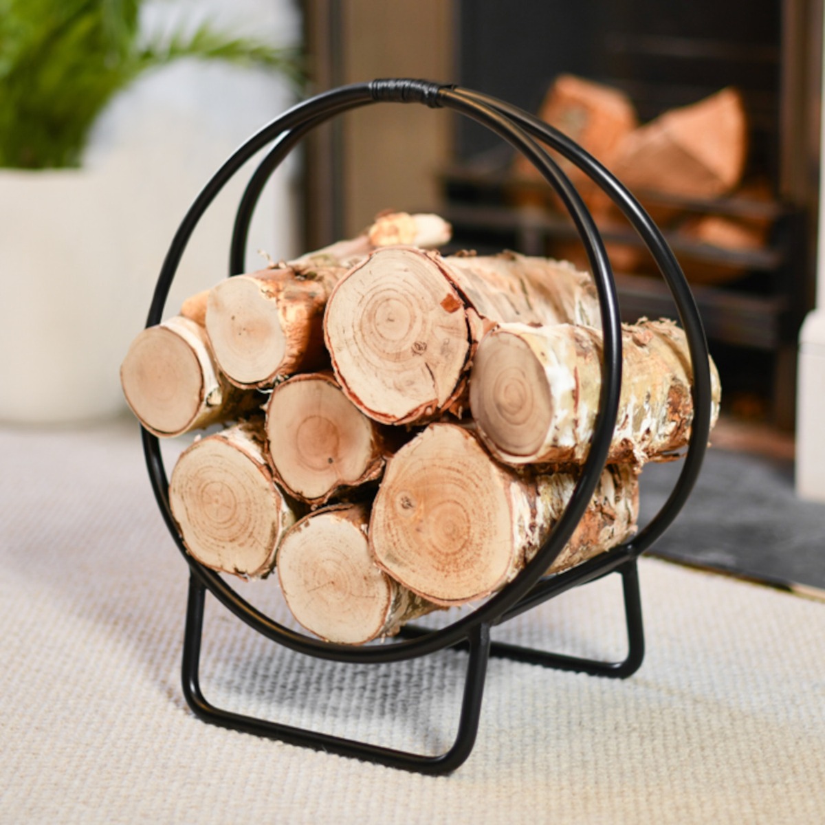 Modern Black Circular Log Basket - 4…