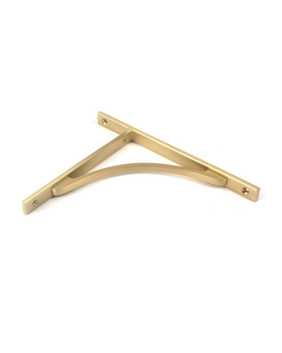 "Moreton" Satin Brass Shelf Bracket - 26cm x 20cm on a White Background