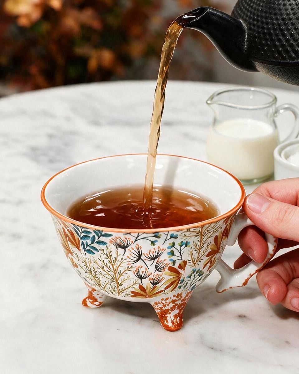 "The Adalia" Orange Floral Ceramic Tea Cup