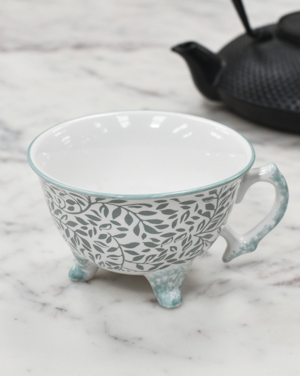 "The Ophelia" Green Leaf Pattern Ceramic Tea Cup