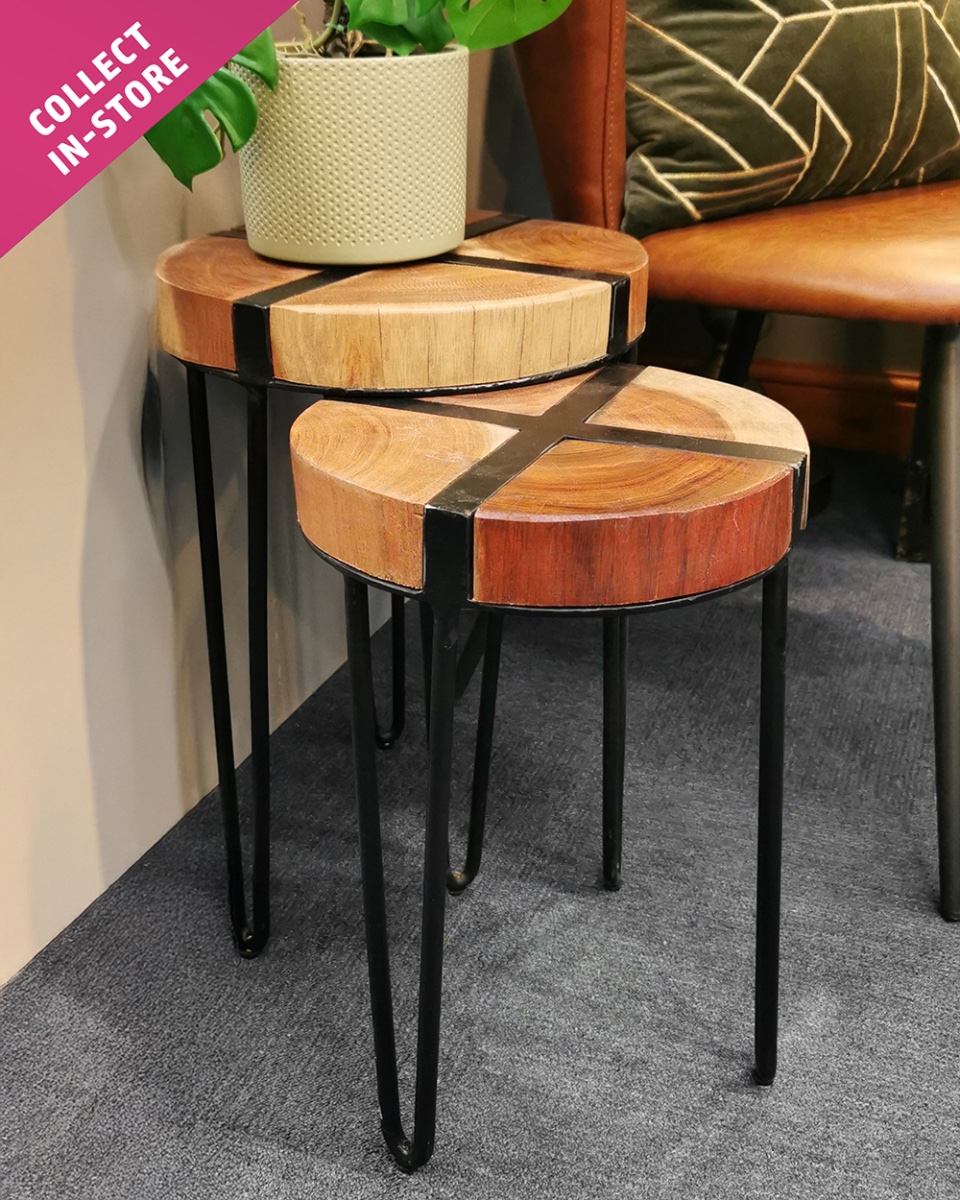 Wood & Metal Cross Side Tables (Clearance)