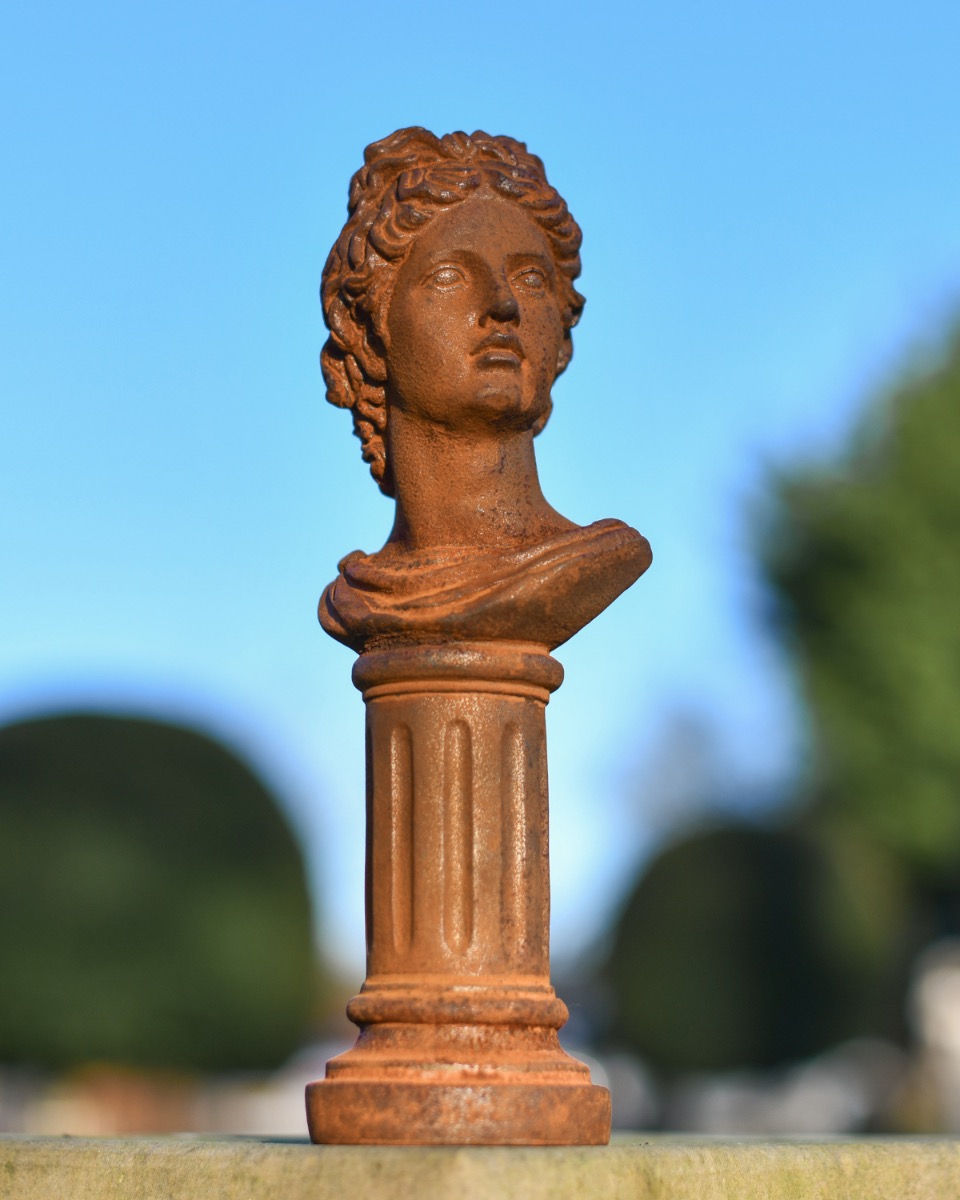 Rustic Cast Iron Greek Style Bust Garden Sculpture