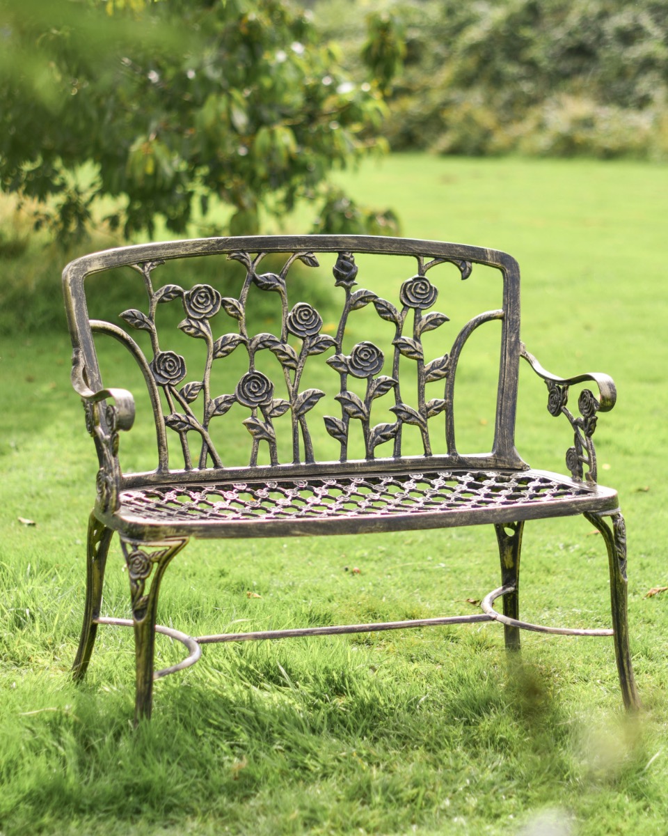 Antique Gold "Rose's Roses" Garden Bench (Clearance)