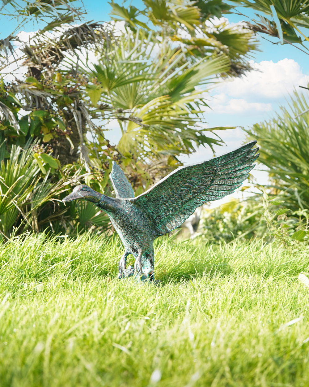 Cast Aluminium Verdigris Flying Duck Sculpture