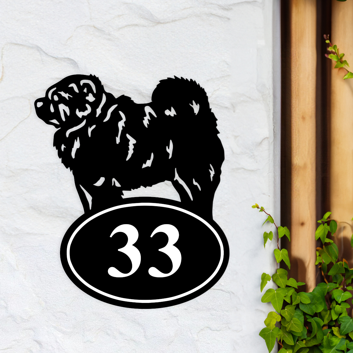 Chow Chow Dog House Number Sign