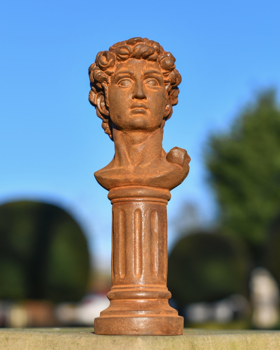 Rustic Cast Iron "Head Of David" Sculpture