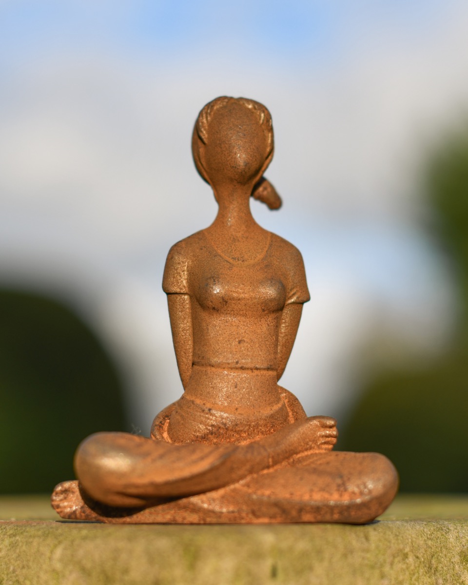 Rustic Cast Iron Seated Meditation Pose Sculpture