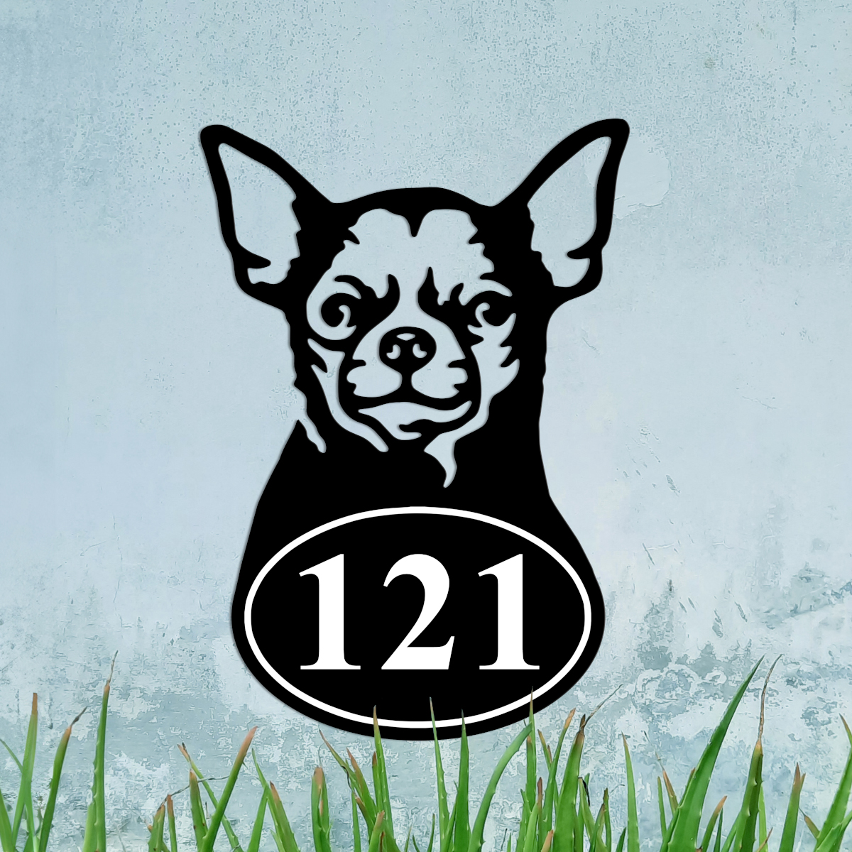 Chihuahua Iron House Number Sign