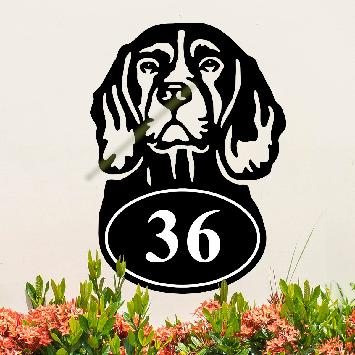 Beagle Iron House Number Sign