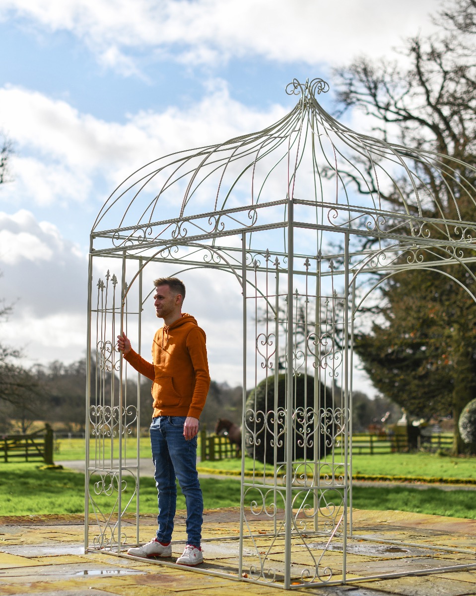 Wrought Iron Deluxe "Arabella" Cream Powder Coated Garden Gazebo
