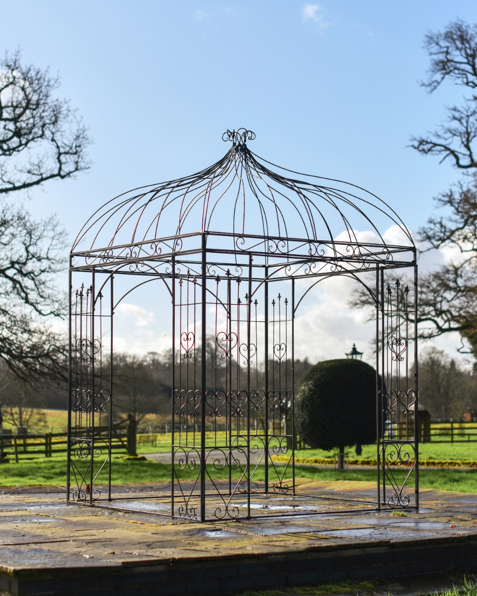 Wrought Iron Deluxe "Arabella" Black Powder Coated Garden Gazebo