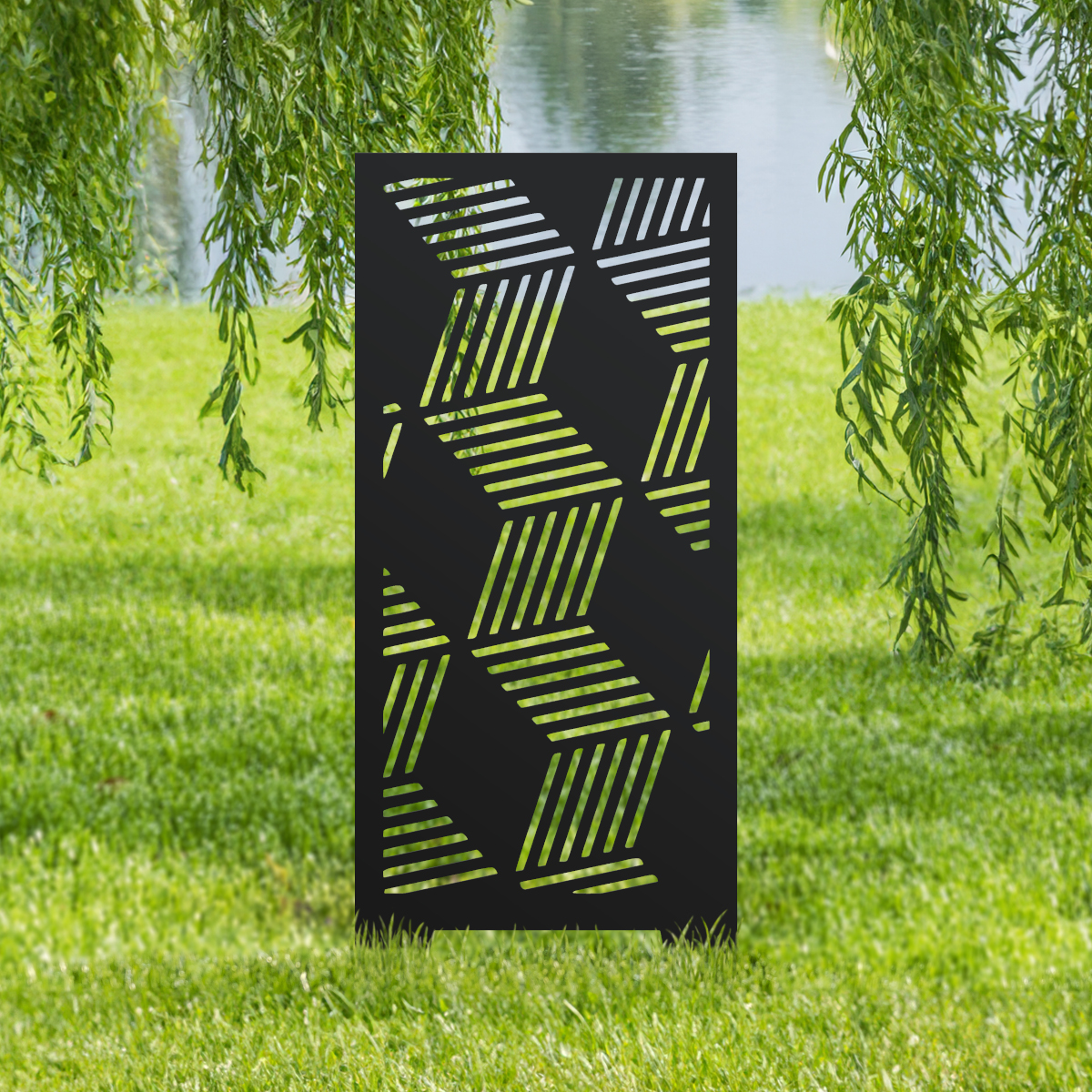 Black Geometric 3D Square Pattern Garden Screen