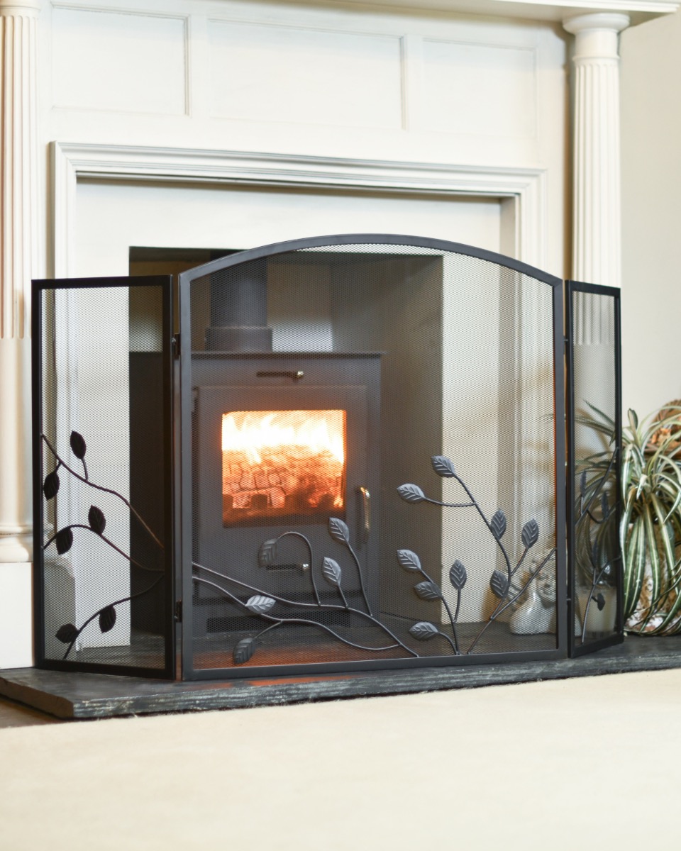 Black 'Overgrowth' Three Fold Fire Guard