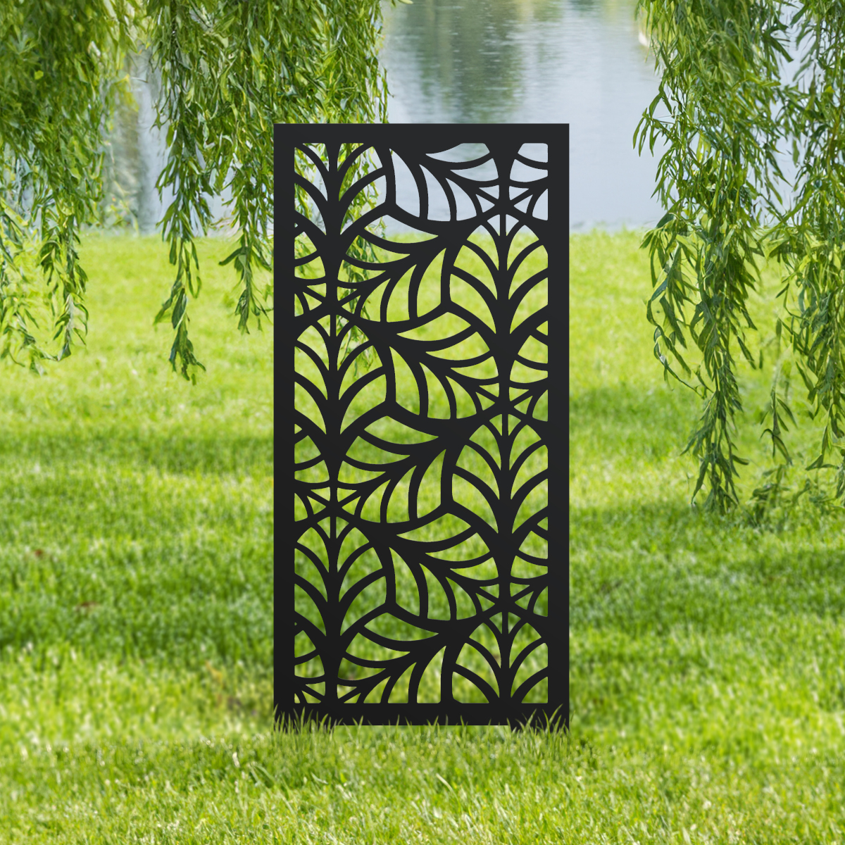 Black Contemporary Leaf Garden Screen
