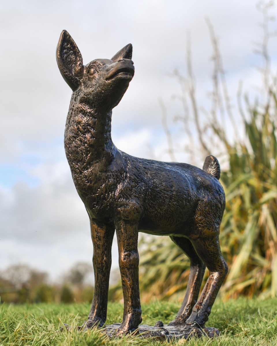Brushed Bronze "Mabel" Fawn Garden Sculpture