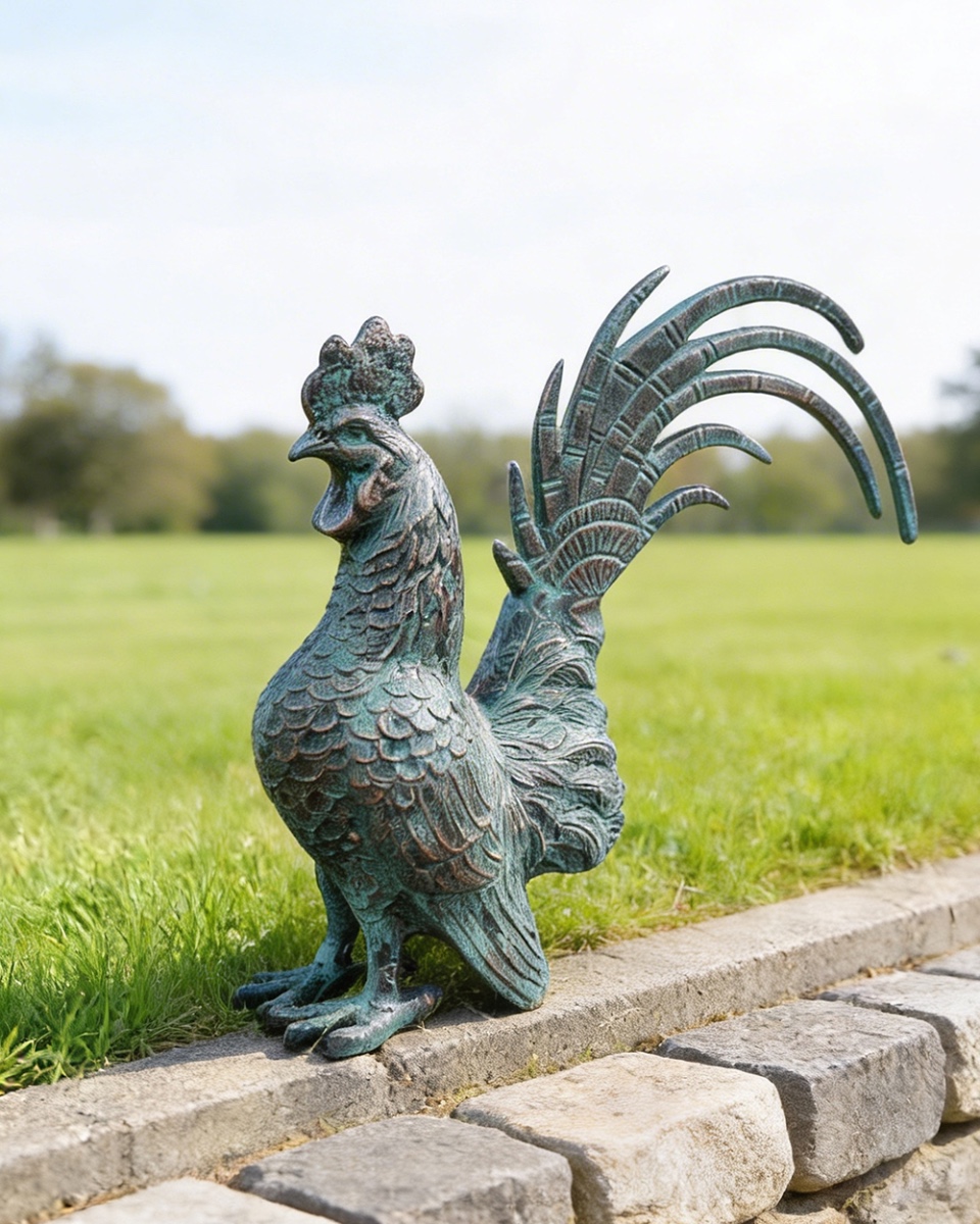 Cast Aluminium 'Robert' Rooster Verdigris Sculpture
