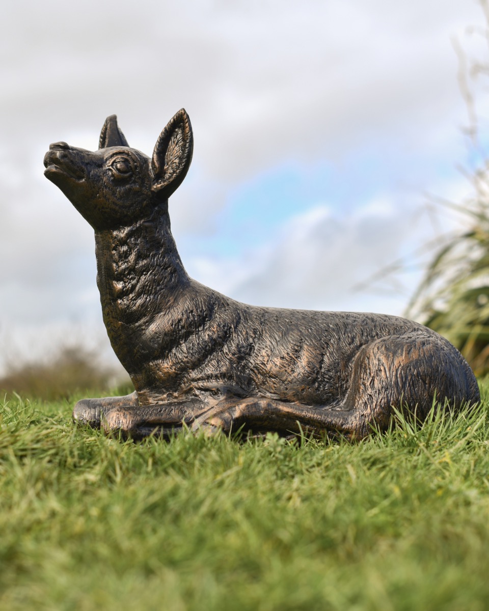 Cast Aluminium "Tulip" Lying Down Fawn Garden Sculpture