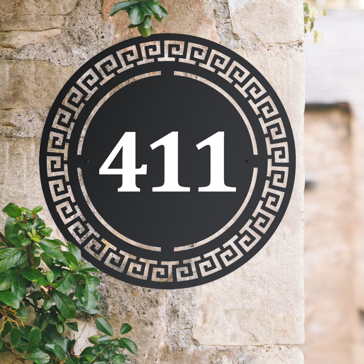 Circular Greek Iron House Number Sign