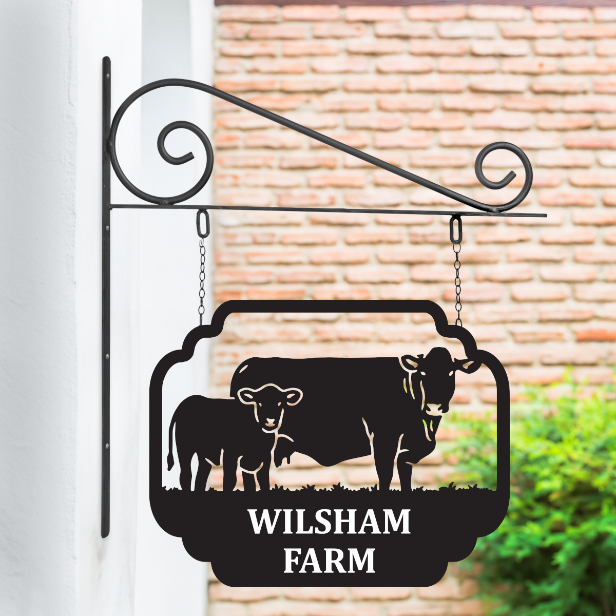 Steel Cow & Calf Hanging House Name …