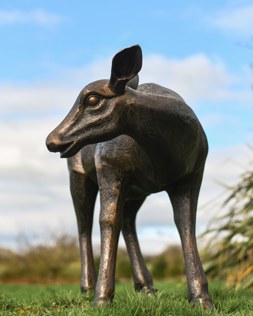 "Flower" Bronze Doe Garden Sculpture