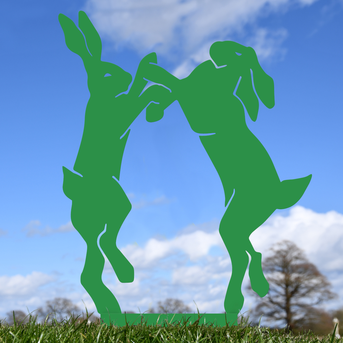 Green Simplistic Boxing Hares Silhou…