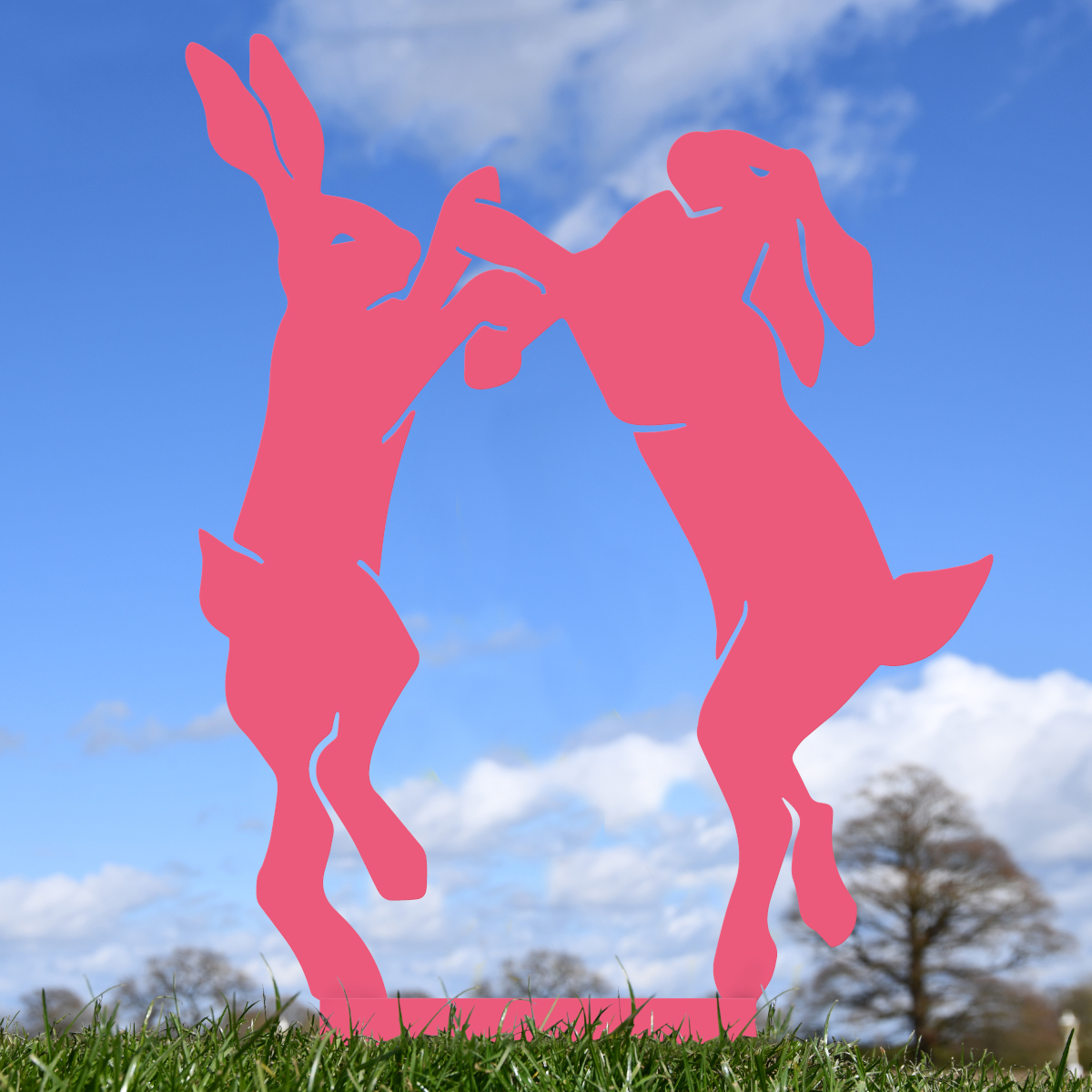 Pink Simplistic Boxing Hares Silhoue…