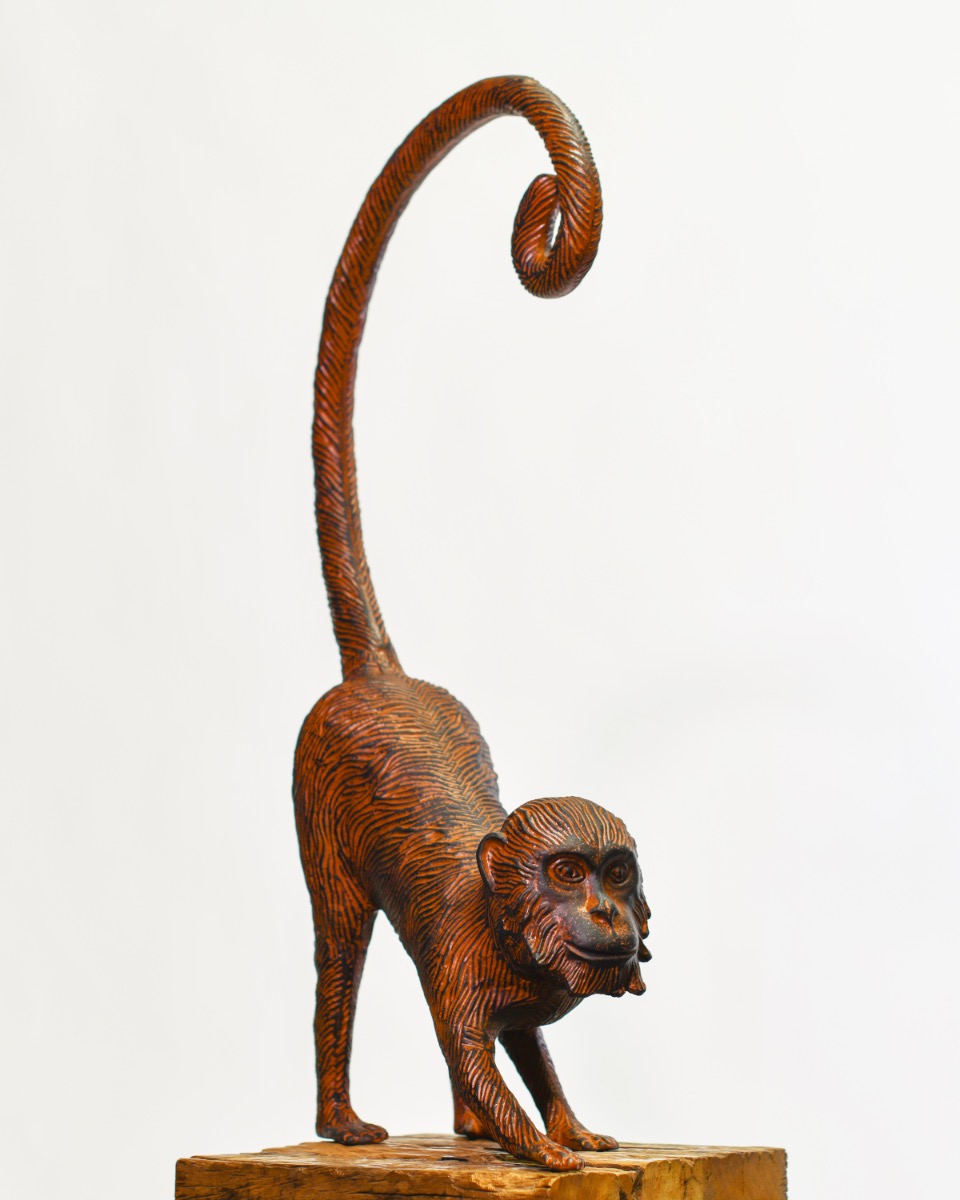 Rustic Cast Aluminium Long Tail Monkey Sculpture