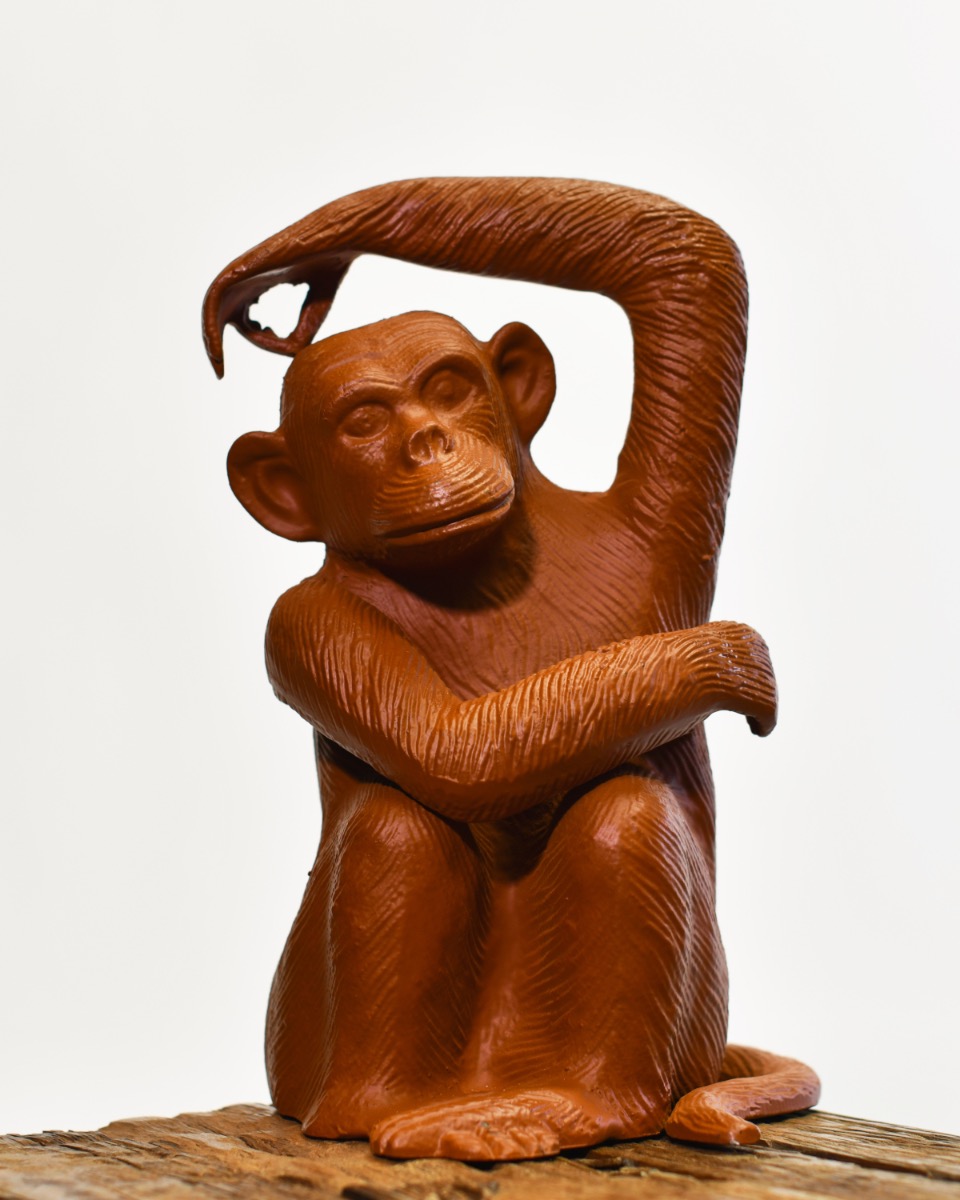 Rustic Cast Aluminium Sitting Chimpanzee Sculpture