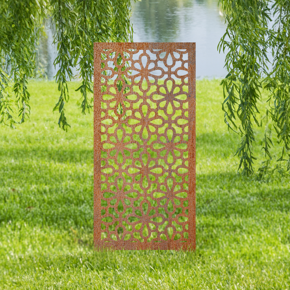 Rustic Symmetrical Flower Pattern Garden Screen