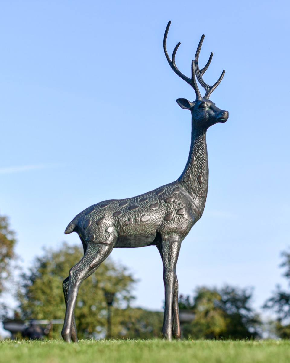Aged Verdigris Freestanding "Aspen" Stag Garden Sculpture