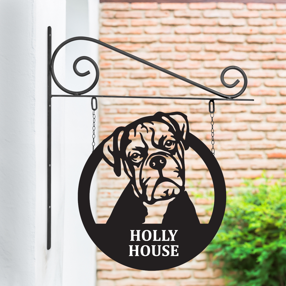Steel Boxer Dog Hanging House Name S…