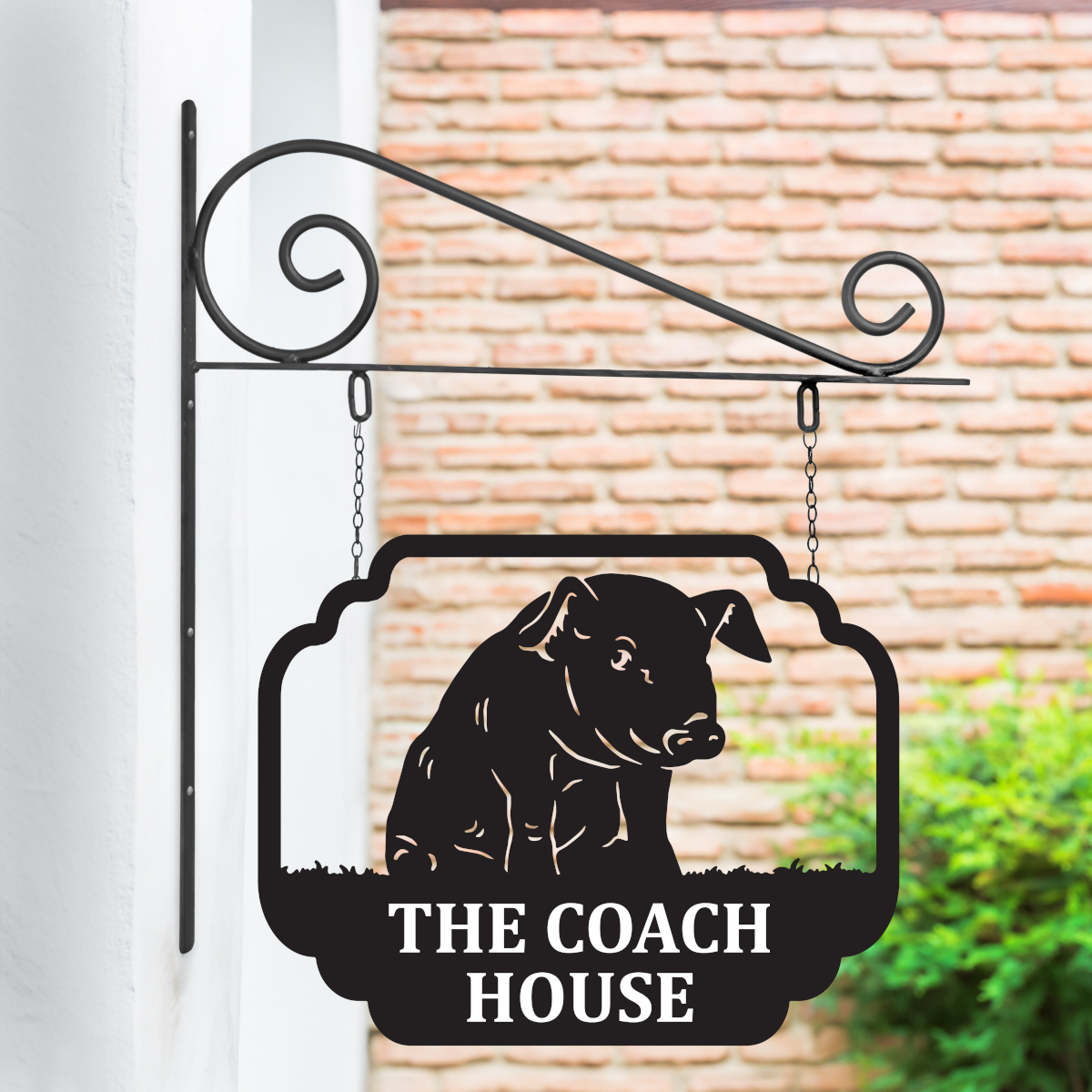 Steel Sitting Pig Hanging House Name…