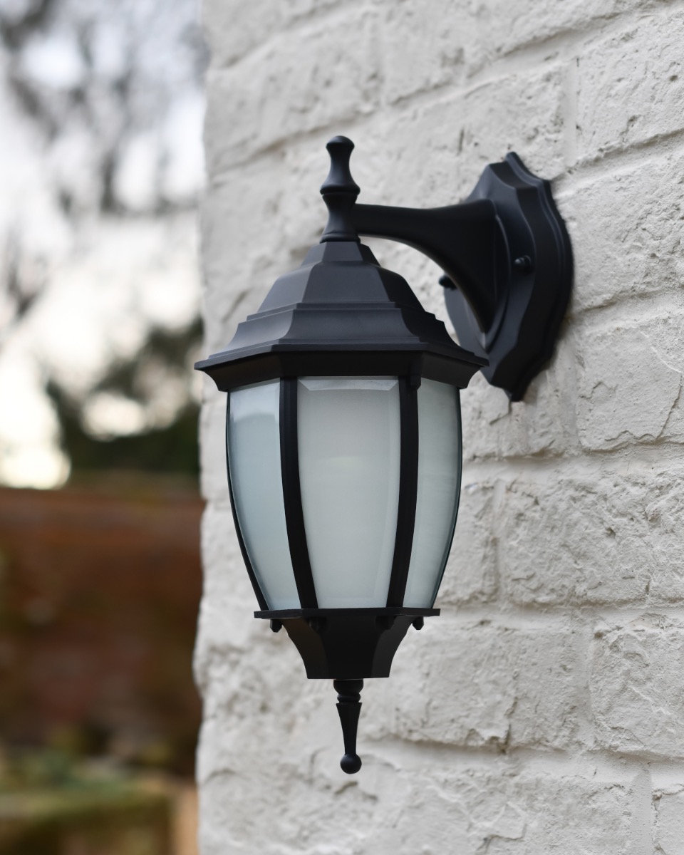 Traditional Black Frost Aluminium Victorian Top Fix Wall Lantern - 35CM