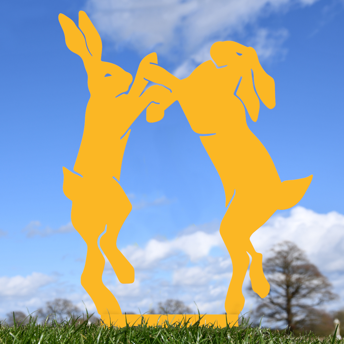 Yellow Simplistic Boxing Hares Silho…