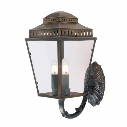 Aged Brass Georgian Ornate Three Bulb Wall Lantern