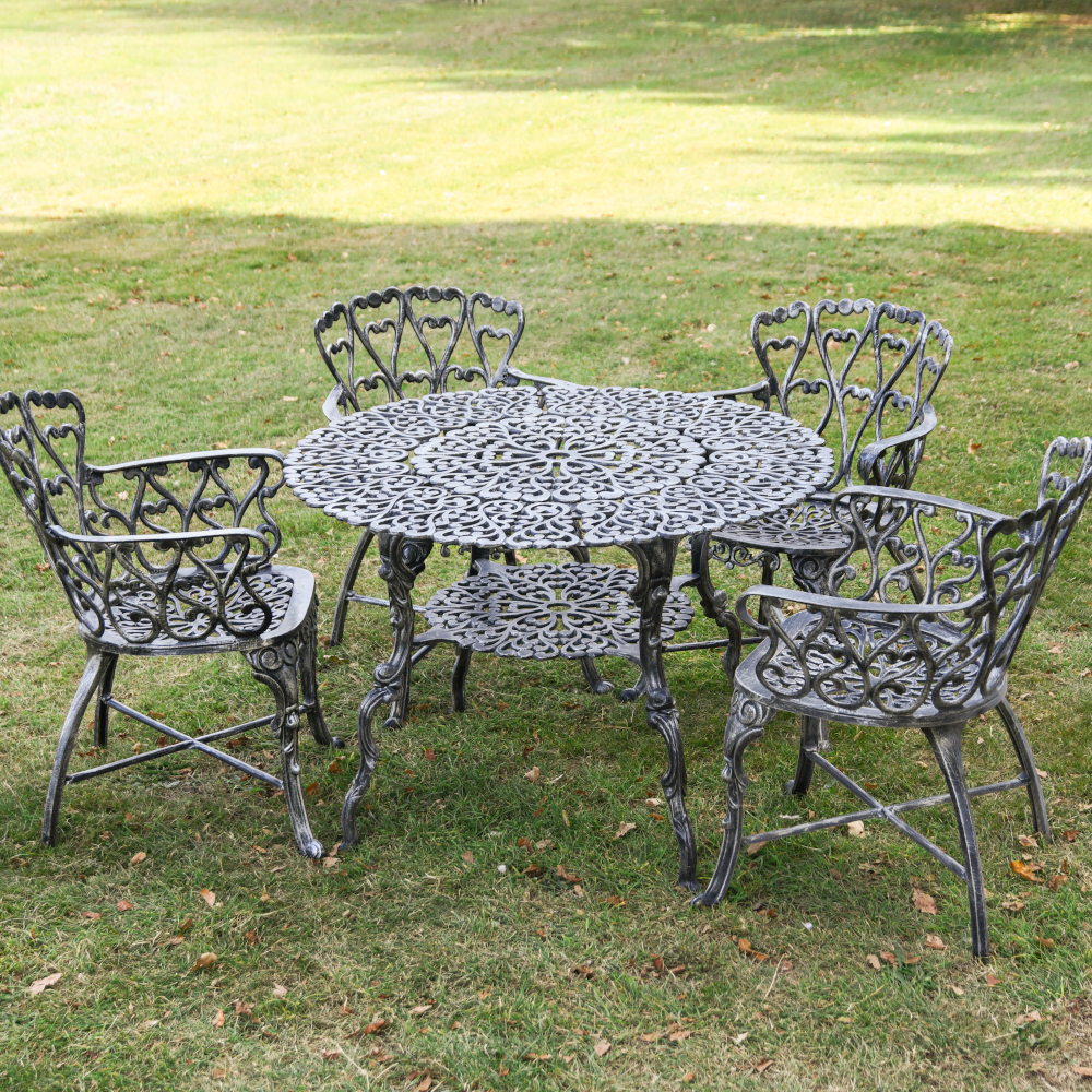 "Hearts Desire" Antique Silver Four Seater Dining Set