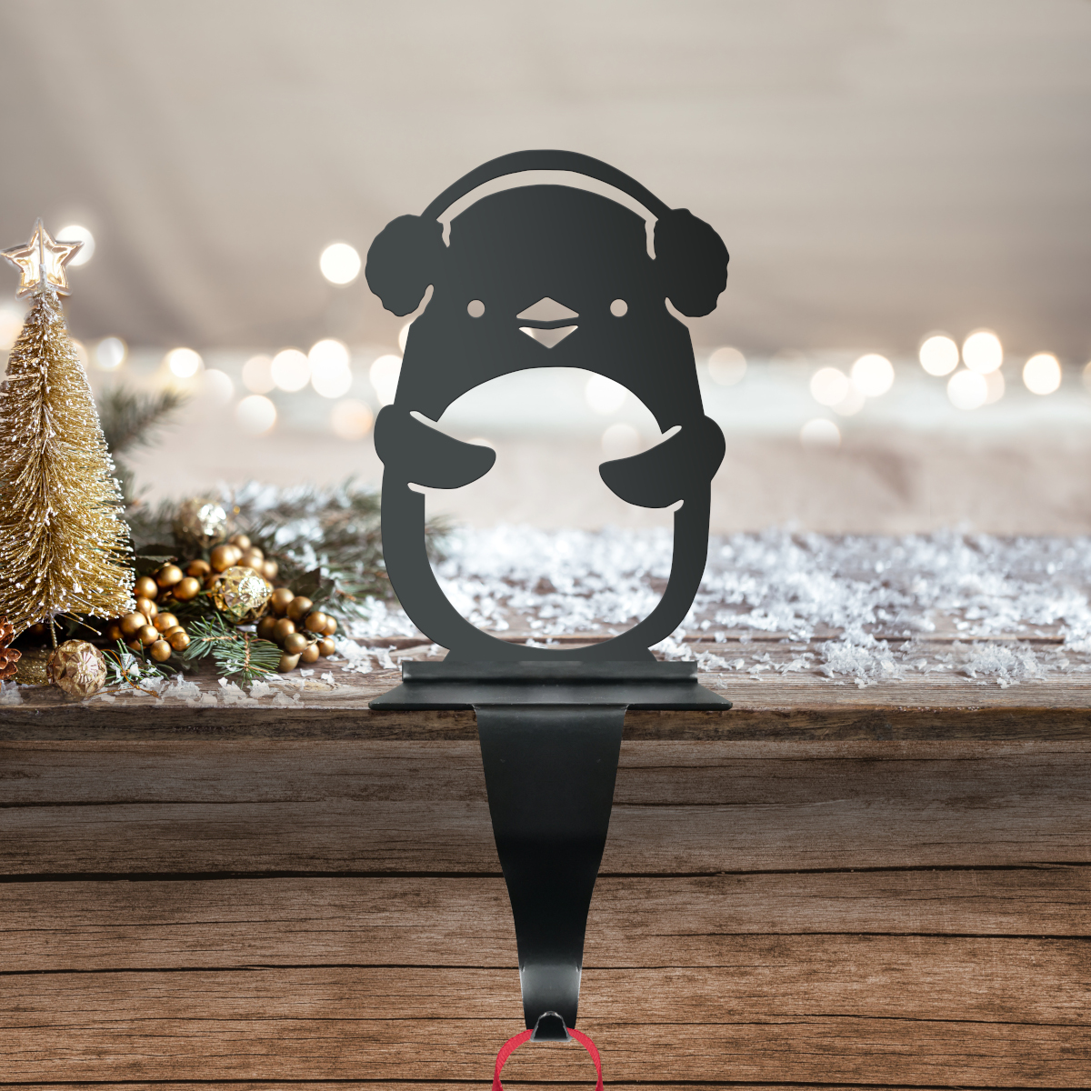 Penguin Wearing Ear Muffs Stocking Holder