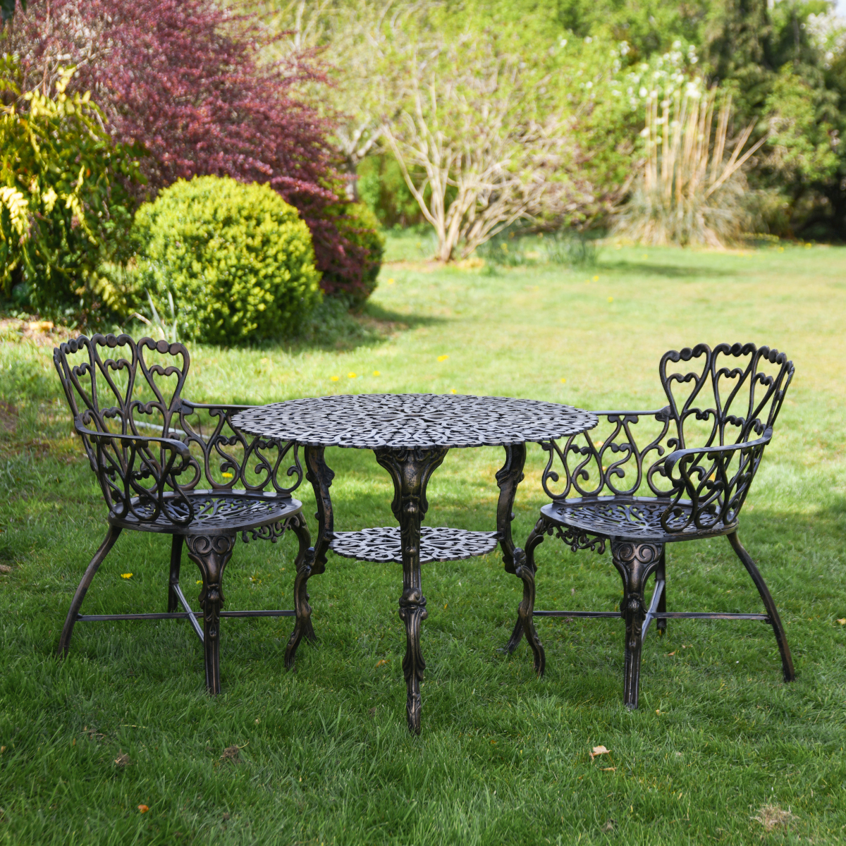 "Queen of Hearts" Brushed Bronze Two Seat Garden Dining Set