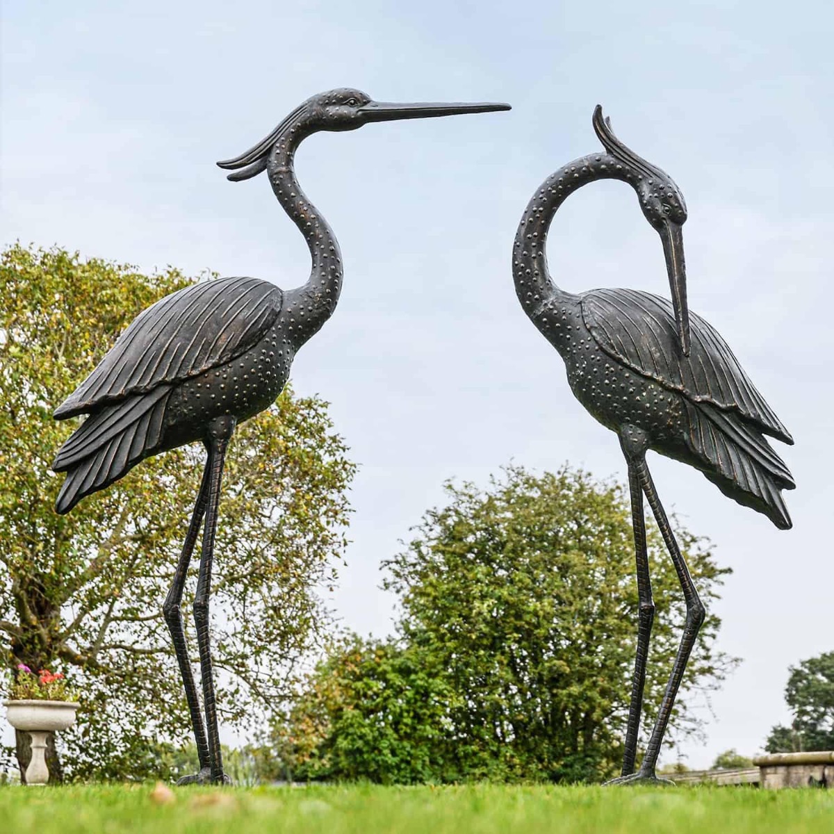 Cast Aluminium Freestanding Heron Garden Sculpture-Pair